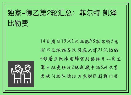 独家-德乙第2轮汇总：菲尔特 凯泽 比勒费